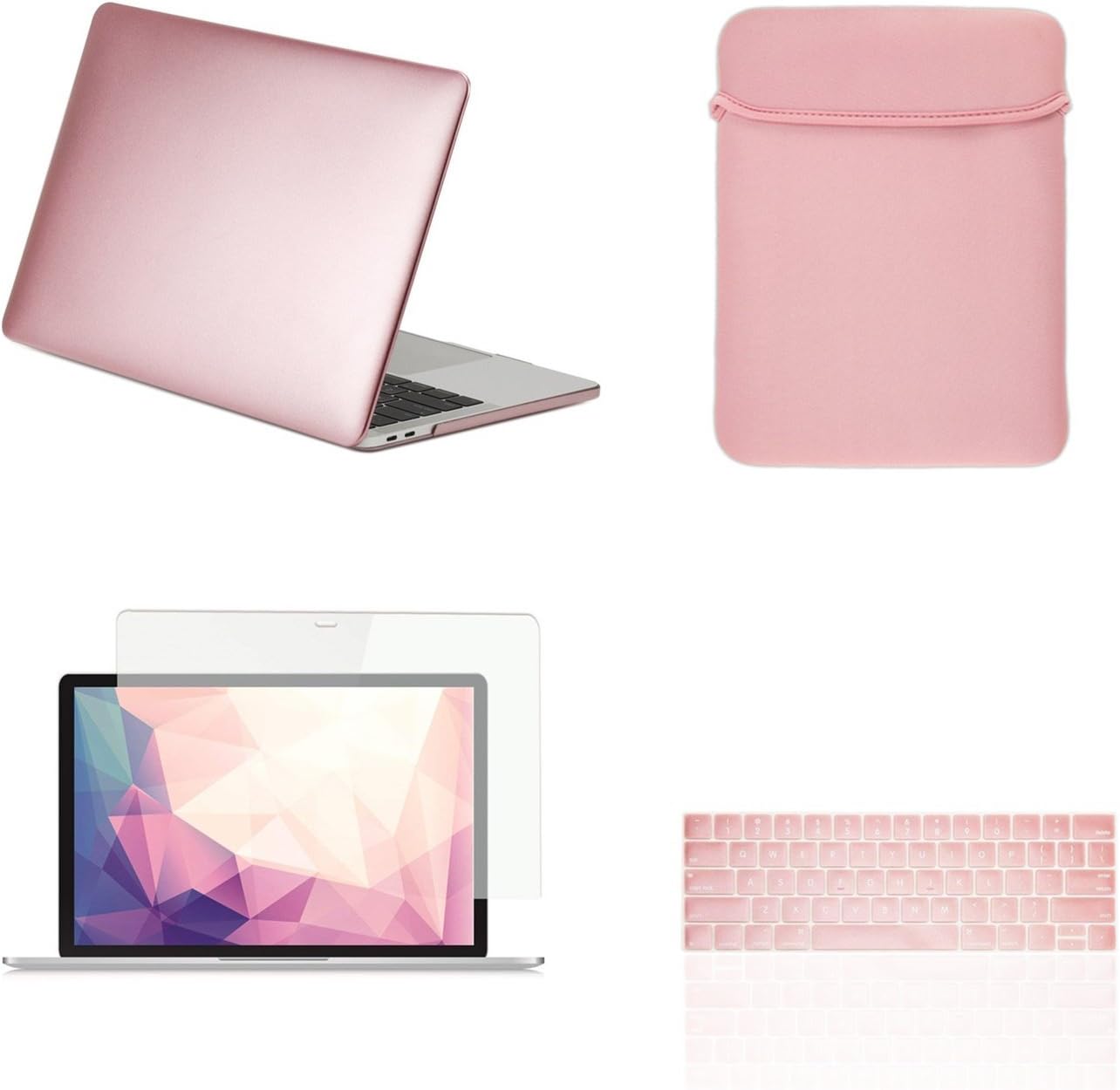 TOP CASE MacBook Pro 13 inch Case 2019 2018 2017 2016 Release A2159 A1989 A1706 A1708, 4 in 1 Essential Rubberized Hard Case, Keyboard Cover, Screen Protector, Sleeve for MacBook Pro 13" - Rose Gold