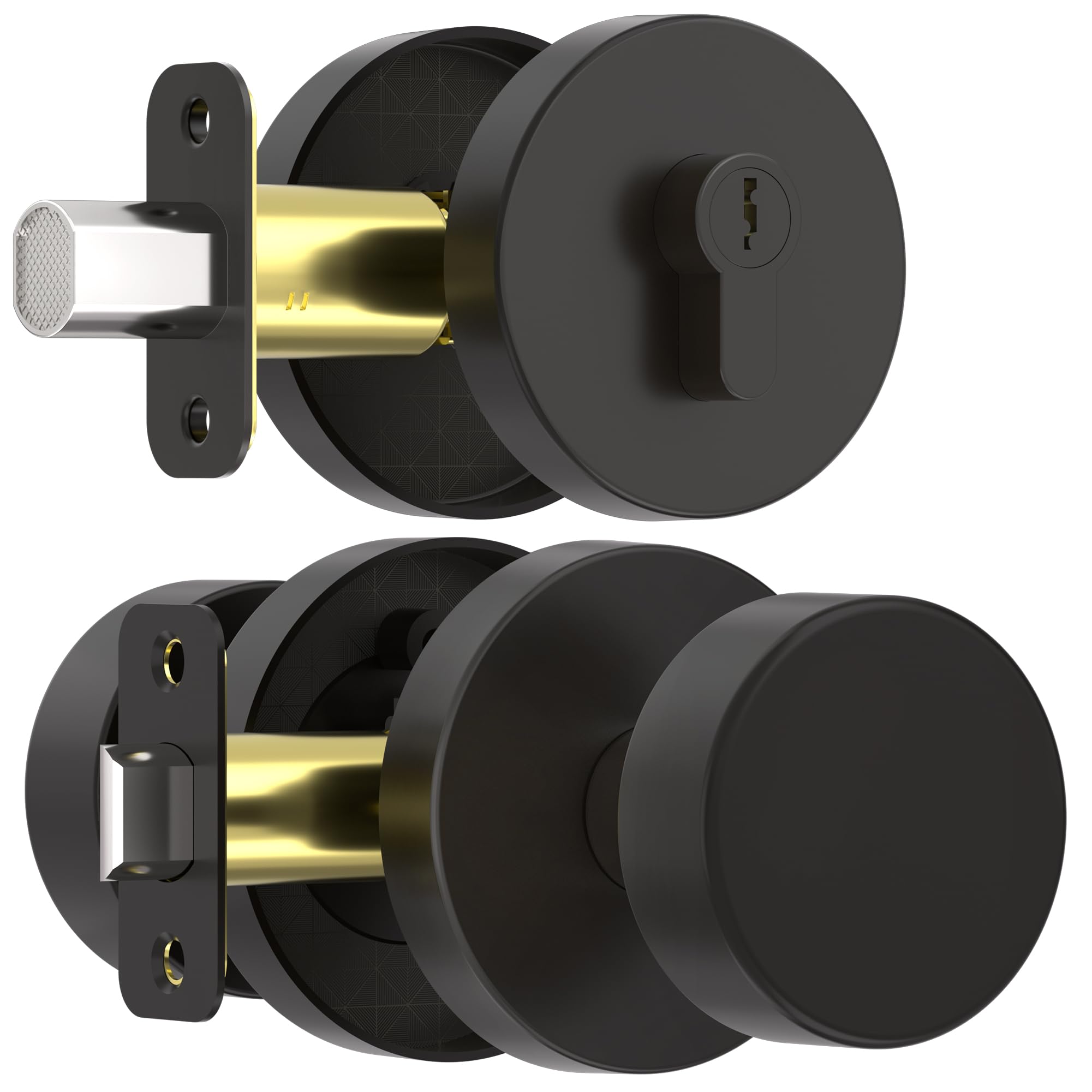 Photo 1 of naubea Exterior Black Door Knob with Single Cylinder Deadbolt Lock Set, Round Entry Door Knob with Deadbolt Locksets, Matte Black Front Door Lock Set, Black Front Door Handle and Deadbolt Set
