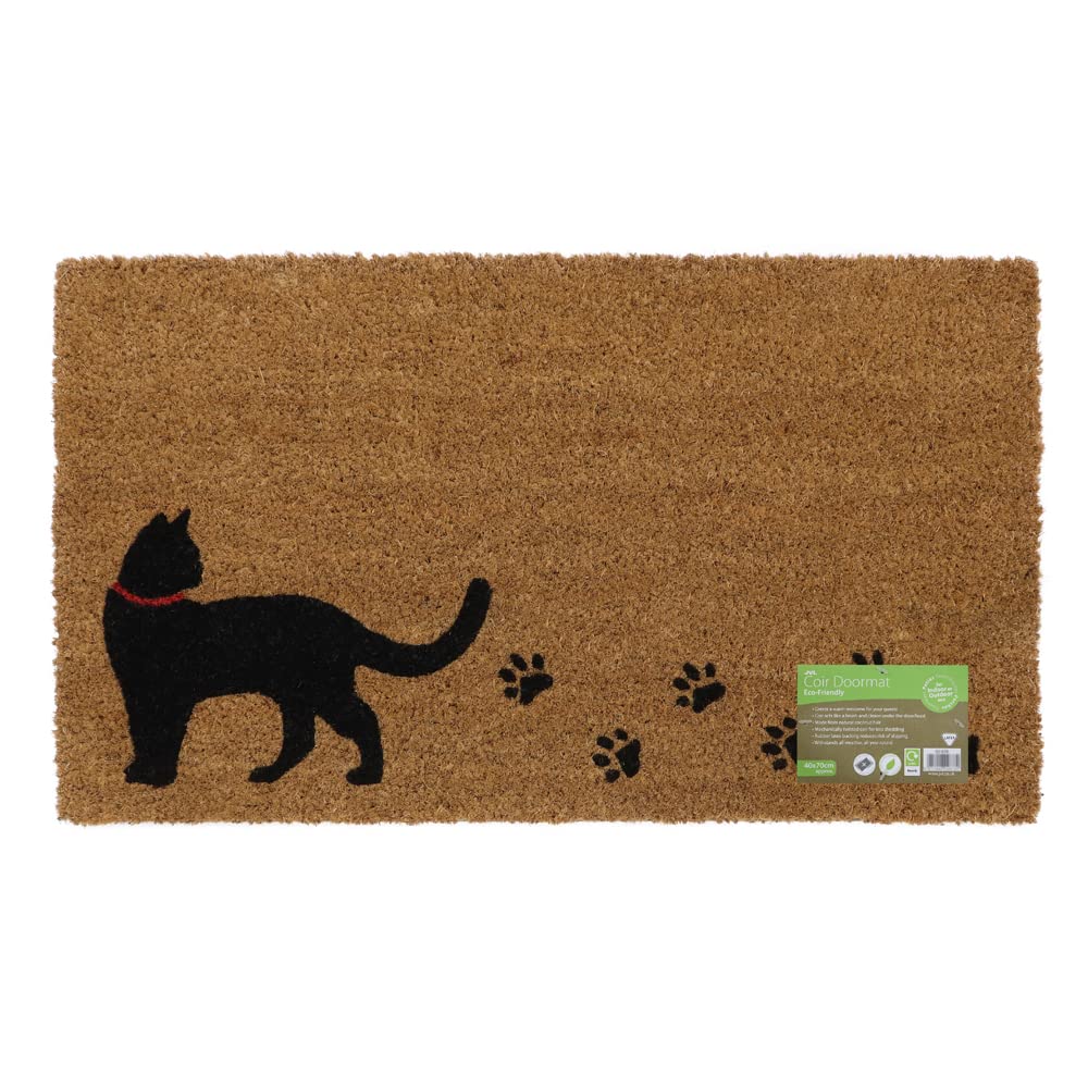 JVL Eco-Friendly Latex Backed Coir Door Mat, Kitty Cat