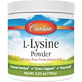 Carlson L-Lysine Powder, 960 mg, Free-Form Amino Acid, 3.53 oz (100 g) | Tissue Health; Muscle Development