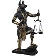 Ebros Ancient Egyptian God Anubis with Scales of Justice Statue Gods of The Dead and Afterlife Weighing The Heart Against Ostrich Feather Figurine 10" Tall (Black and Gold)