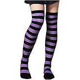 WDIRARA Women's Striped Thigh High Socks Y2K Gothic Tights Over Knee Long Stockings