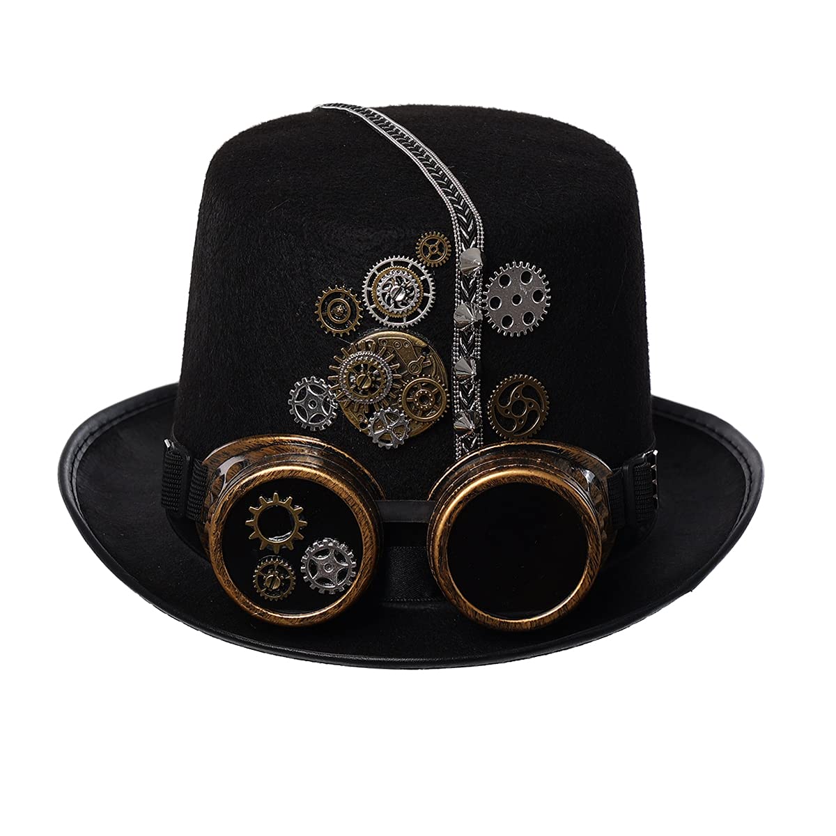 COSDREAMER Unisex Steampunk Top Hats Halloween Costume Hat with Goggles Black (Black 9, 58cm) — image 1