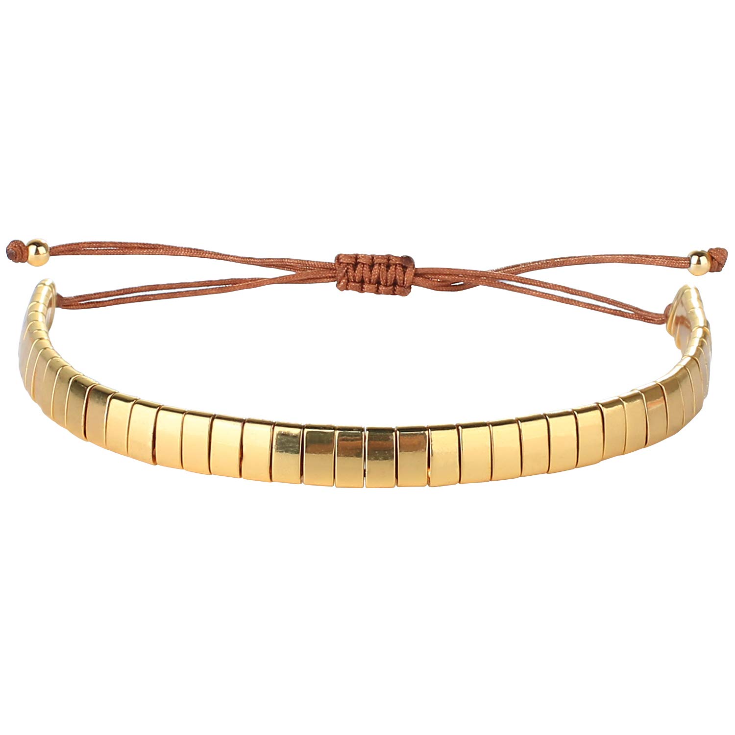 KELITCH Colorful Friendship Stretch Bracelets Candy Miyuki Beads Bracelets Adjustable Mixed Strand Bracelets - Gold 01K