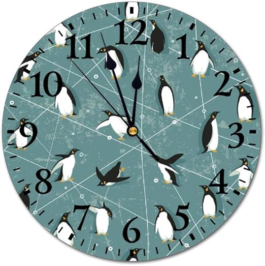 Amazon Com Mesllings Wall Clocks Cute Penguins With Green Background Round Glass Wall Clock Wall Decor Clocks For Kitchen Office Retro Hanging Clock Home Decor Accessories Home Kitchen