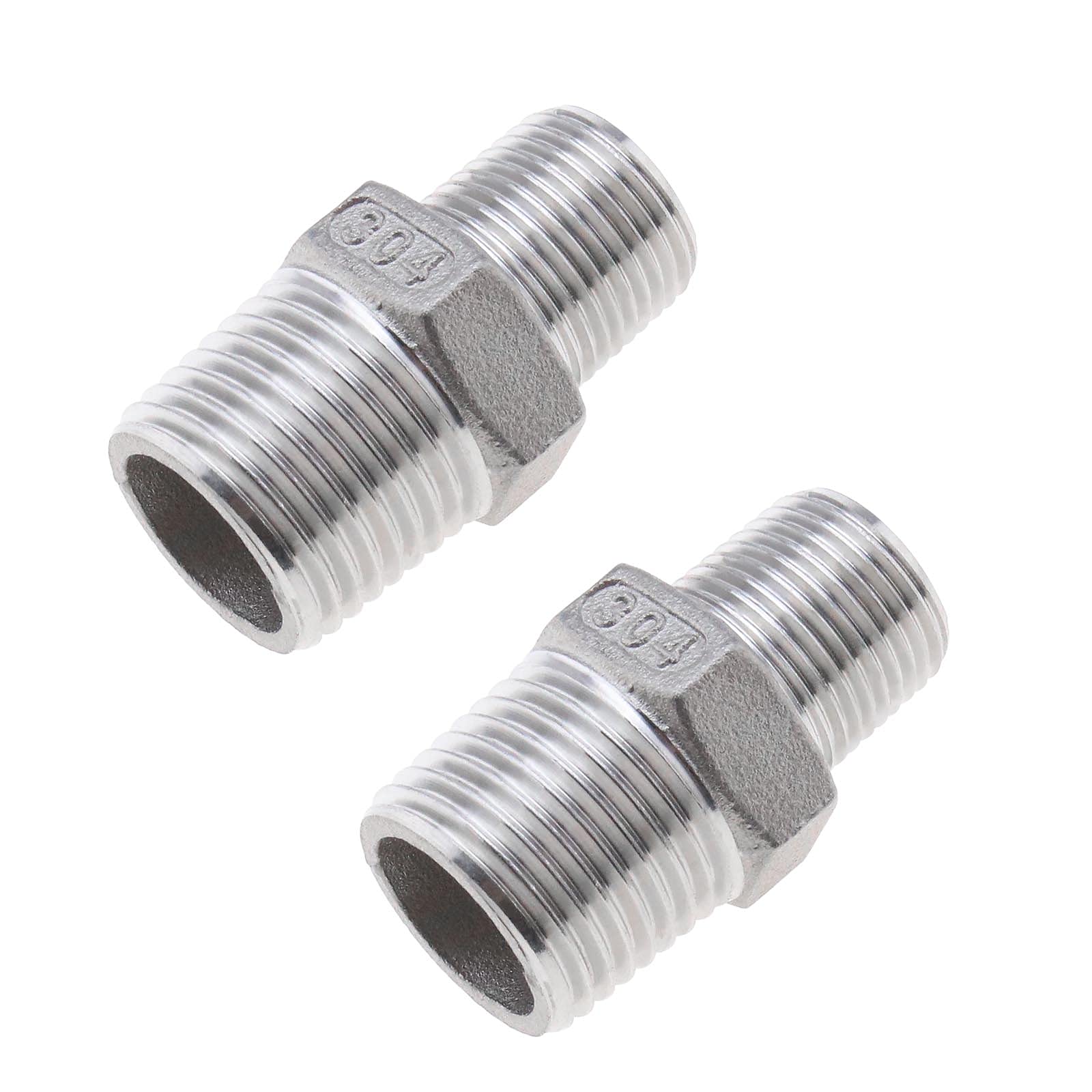 The Lord of the Tools 2pcs 1/2 to 3/8 Pipe Fitting Stainless Steel 304 Hexagon Nipples for Air Water Pipe Quick Release Air Line Hose External Thread