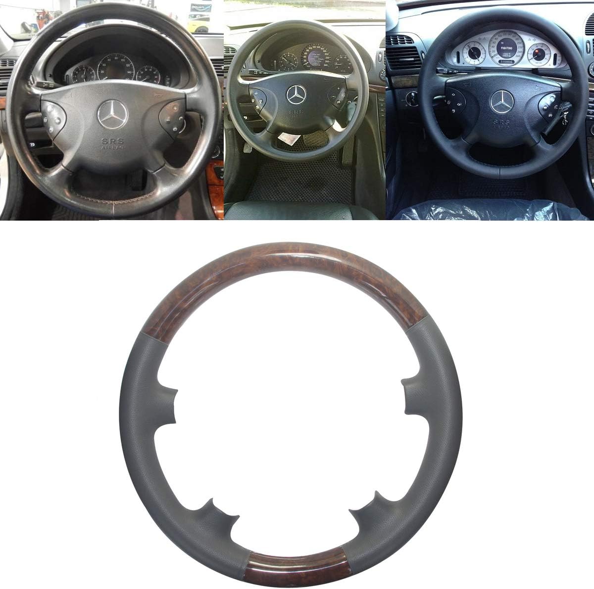 Lenkradhullen Tan Leder Braun Holz Lenkradbezug Lenkrad Abdeckung Trim 2002 2006 S211 W211 E Klasse E200 E270 E300 E320 E400 E55 Auto Motorrad