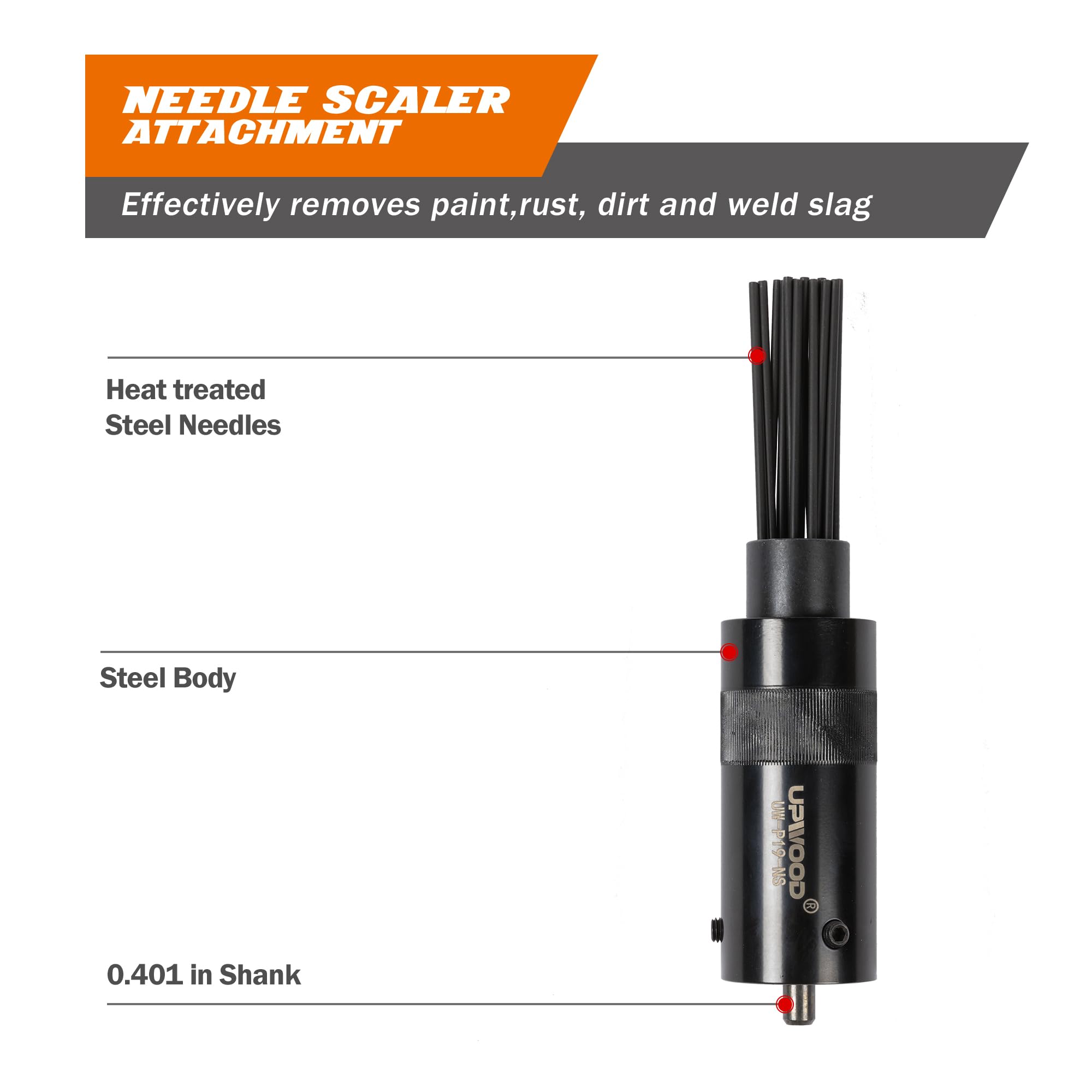 Needle Scaler Attachment, with 19pcs Needles, Screw On for Use UW-AH190P AH250P Air Hammer, Paint, Rust, Dirt and Weld Dust Remover