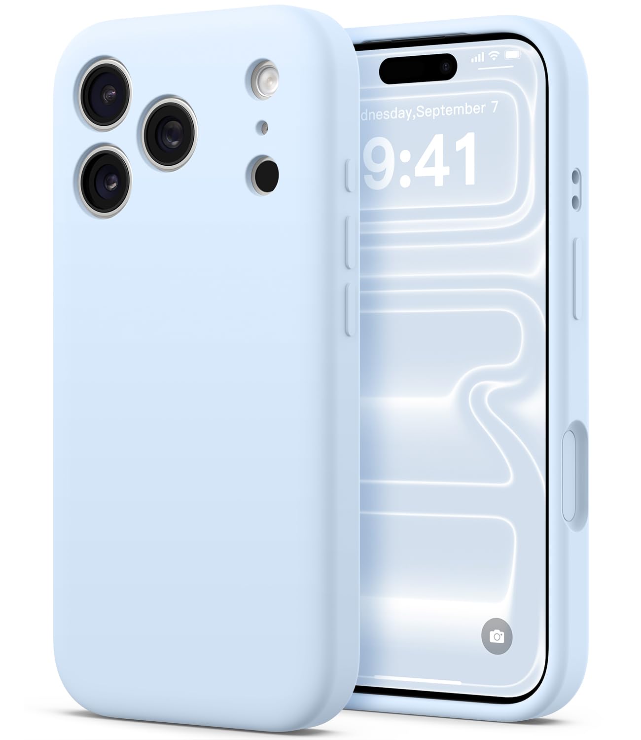 AOTESIER Compatible with iPhone 17 Pro Case, Silicone Upgrade [Full Camera Protection][Integrated Camera Control Button] Shockproof Protective 17 Pro Phone Case with Anti-Scratch Lining, Baby Blue