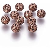KISSITTY 50Pcs Antique Red Copper Round Iron Beads 8mm Small Hole Loose Metal Corrugated Round Bead Craft Tibetan Style Alloy Spacer Bead for DIY Jewelry Making Findings Charms Pendants