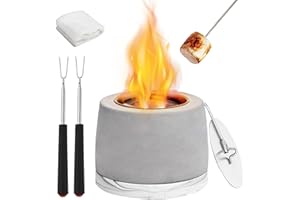 AIKAMI Concrete Tabletop Fire Pit with ASTM Certified, Table Top Portable Rubbing Alcohol Fireplace Indoor Outdoor Decor Long Time, White