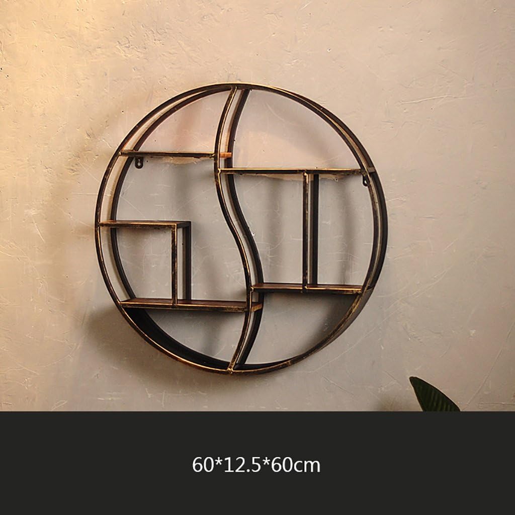 Retro Industrial Style Round Display Stand, Living Room Creative Wall Mounted Wrought Iron Bookshelf, Wall Decoration Display Rack Storage Rack Wall Decor (Size : 6012.5cm)
