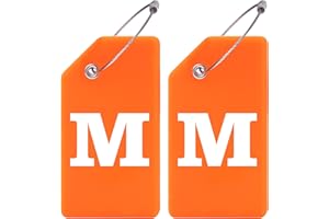 Gostwo 2 Pack Silicone Luggage Tags for Suitcases, 26 Initial Letter Baggage Labels Handbag School Bag Suitcase Instrument Tag with Stainless Steel Loop(Orange)(Letter M)