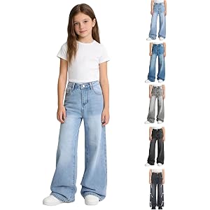 CSVBVSQ Jeans For Teen Girls Baggy High Waist Wide Leg Denim Pants Cute Clothes Y2k Teens Trousers With Pockets
