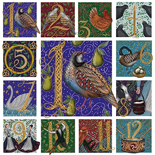 Museums & Galleries Charity Christmas Cards Pack of 5 - Festive Twelve Days of Christmas - Premium Greeting Cards Multipack with Envelopes - Supporting UK Charities