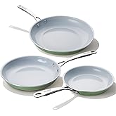 BECIGAR Ceramic Frying Pan Set with Stainless Steel Handle - Perfect Cookware Set for Steak & Non Stick Cooking - Ceramic Pans Set Non Stick Trendy Essential for Young Chefs(Green)