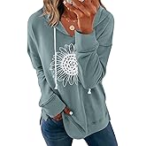 Ovanviso Women Sunflower Graphic Hoodies Long Sleeve Pullover Drawstring Sweatshirt Loose Fit Tunic Tops