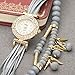 Top Plaza Ethnic Style Womens Wrap Around Watch Rhinestone Beaded Charm Layer Quartz Bracelet Watch - Grey
