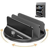 OMOTON 360&deg; Vertical Laptop Stand Holder, Dual-Slot Aluminum Desk Organizer | Sides Knob Adjustment (No Lost Screws), Fits MacBook, iPad, Phones, and Tablets, Non-slip silicone, up to 17.3"
