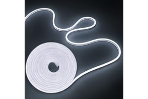 NEONLG 14400lm LED Neon Flex with Clips, 16.4ft Neon Rope Lights Outdoor/Indoor, Cuttable LED Strip Lights for Bedroom, DIY Squiggle Squiggly Light Garden Desk Mirror Wall Decor, White