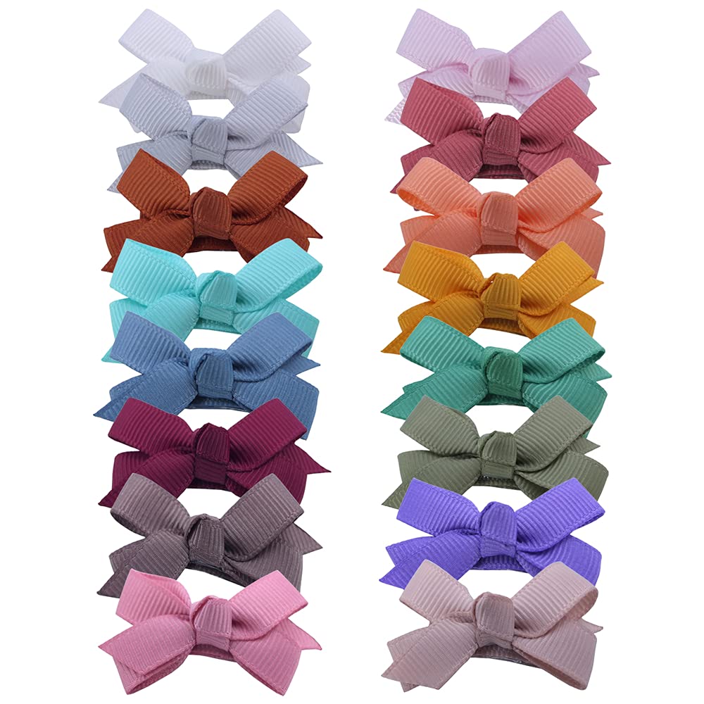Boutique Mini Bow Hair Clip Barrettes for Toddler Baby Girls Tiny Hair Bow Snap Clips in Fringe Bangs Hair Accessories (16 Colors)