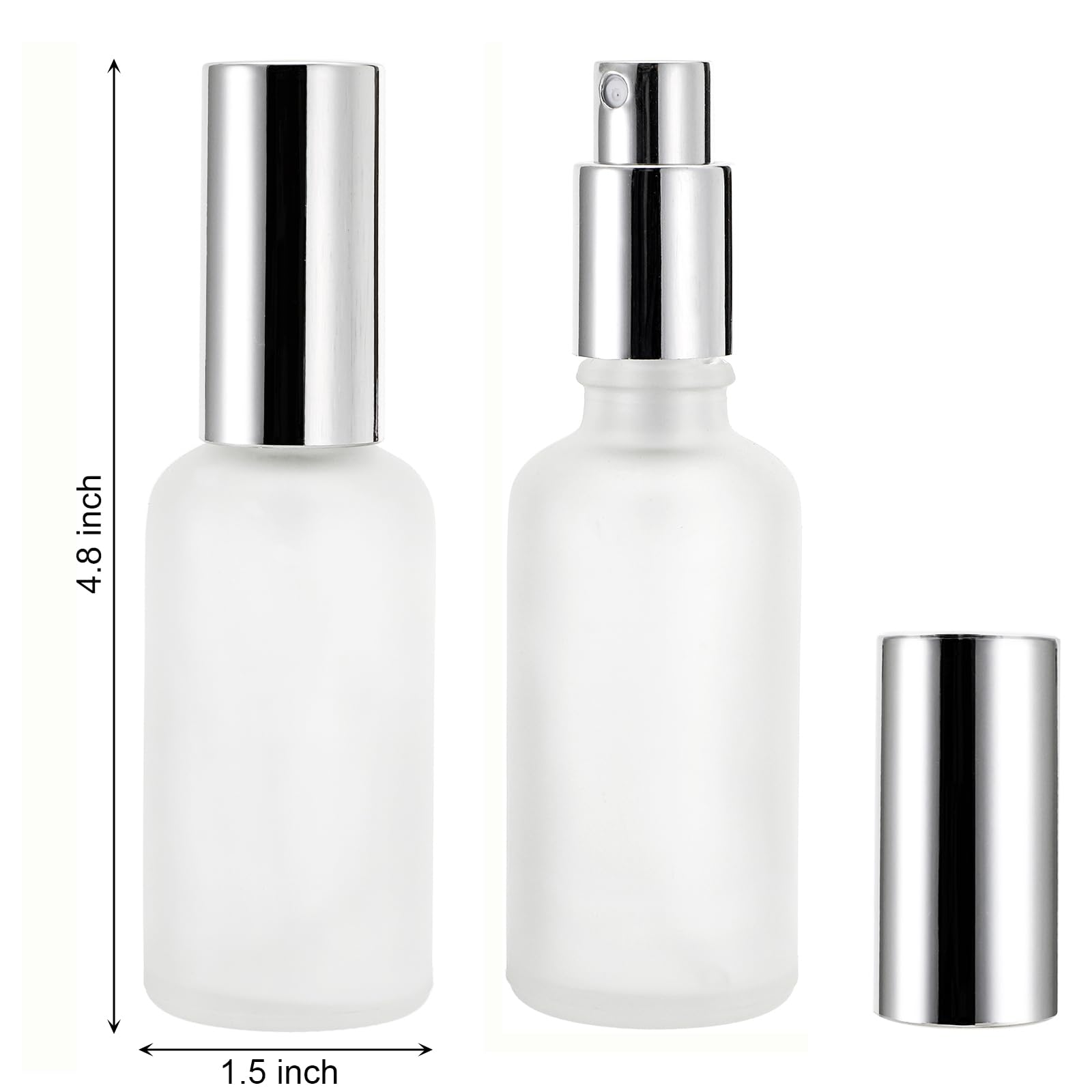 Bekith 16 Pack 50ml Glass Spray Bottles, Frosted Empty Perfume Atomizer, Refillable Fine Mist Spray for Essential Oils, Cleaning Products, Silver Sprayer
