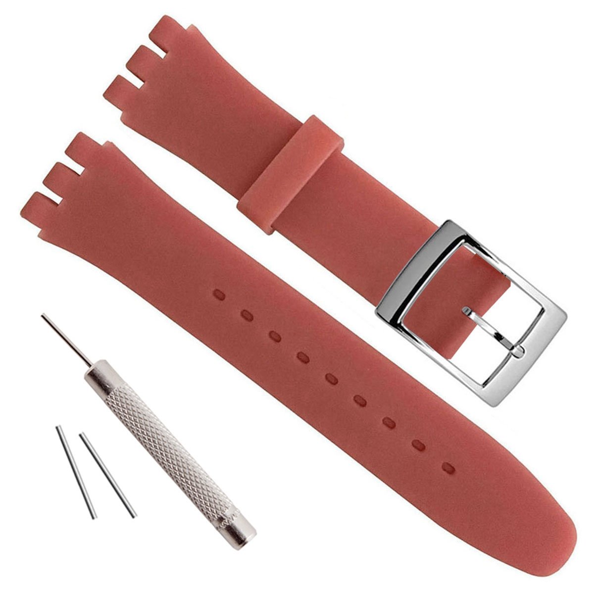 Green Olive Silver Plated Stainless Steel Buckle Waterproof Silicone Rubber Watch Strap Watch Band (19mm, Watermelon Red)