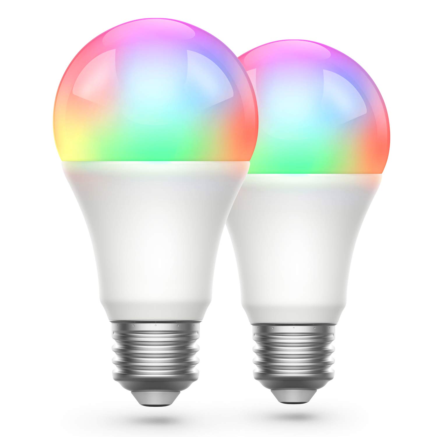 Smart Lampe, Wlan Lampe 2700K-6500K RGBW effiziente Wärmeableitung LED Lampe dimmbar Farbe steuerbar via APP unbeschränkte Modi, kompatibel mit Google Home & Amazon Alexa, energiesparend 7W, E27, 2 Packs [Energieklasse A+]