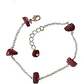 Natural Garnet Stone Bracelet – Raw Gemstone Chain Bracelet for Women – Handmade Adjustable Jewelry – Red Crystal Beads – January Birthstone Gift – Boho Chic Fashion Accessory (Garnet)