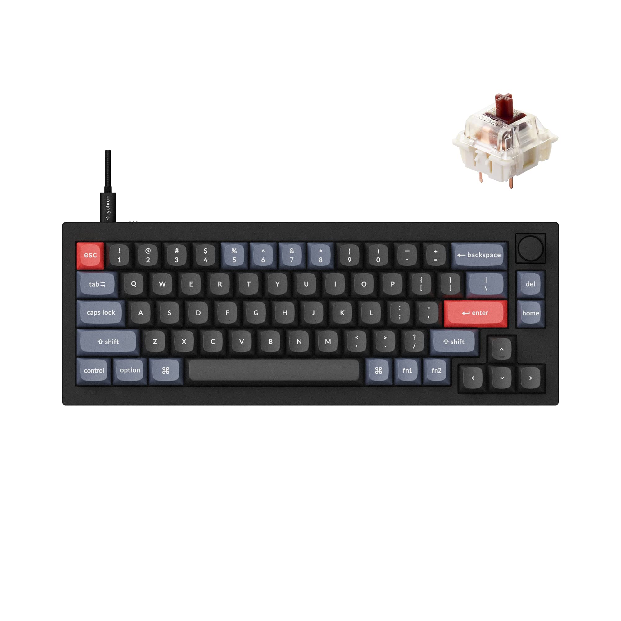 Keychron Q2 Wired Custom Mechanical Keyboard Knob Version, 65% Layout QMK/VIA Programmable Macro with Hot-swappable Gateron G Pro Brown Switch Double Gasket Compatible with Mac Windows Linux (Black)