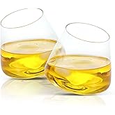 QUAFFER Tilted Whiskey Wine Glasses Tumblers Set of 2 – Naturally Aerates – No Spill Leaning Glass – Modern & Elegant - Old Fashioned Crystal Glass for Drinking Scotch Bourbon Cocktails Glassware