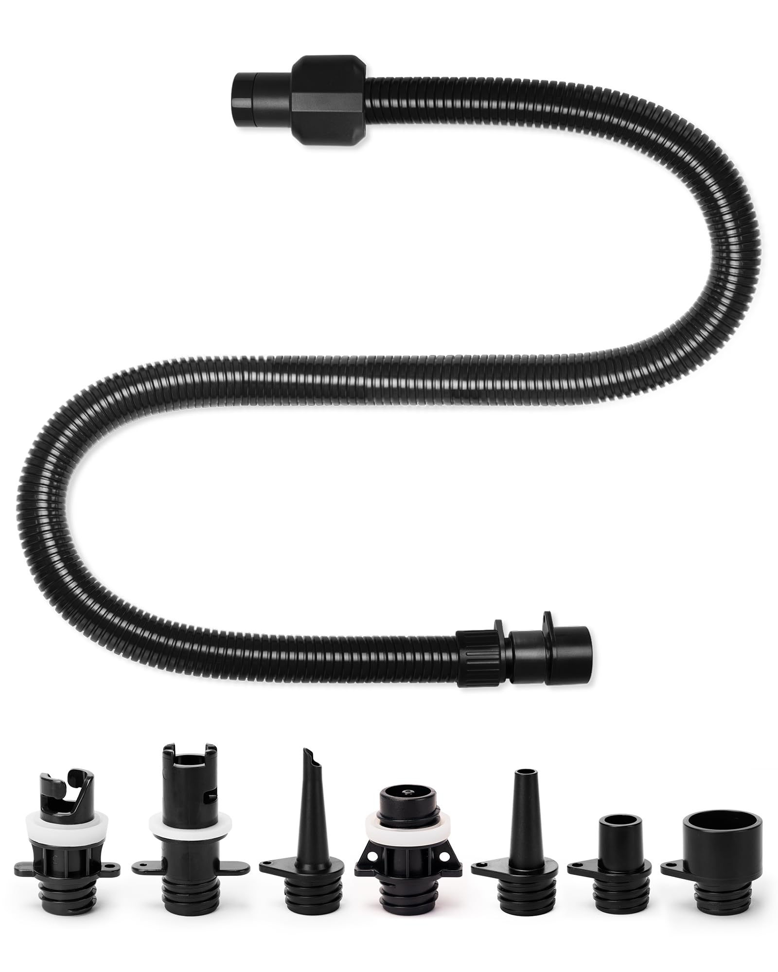 OutdoorMaster Inflatable Boat Sup Pump Adapter & Air Hose Kit, Electric Paddle Board Pump Sup Air Pump Accessories with 5 Air Valve Nozzles for Inflatable Stand Up Paddle Board/Boat/Tent/Pool
