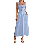 KUTUMAI Floral Corset Midi Dresses for Women 2026 Lace Up Flowy Summer Wedding Guest Dress with Pockets
