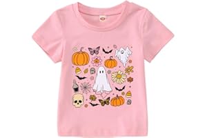 IZYJOY Toddler Baby Girl Halloween Shirt Cute Ghost Pumpkin Floral T-Shirt Kids Spooky Season Short Sleeve Tee Fall Tops