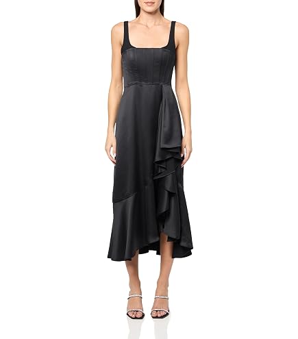 BCBGMAXAZRIA Women's One Shoulder Asymmetrical Neck Cut Out Midi Dress, Vivid Blue, 10 at Amazon Women's Clothing store