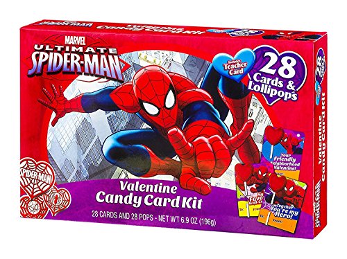 Marvel Ultimate Spider-man Valentine Candy Card Kit & Lollipops includes Teacher Card 28 Count