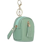 PATIKIL Mini Backpack Keychain for Women, PU Leather Cute Cosmetic Bag Coin Purse Creative Keychains with Tassel for Makeup Key Card, Green