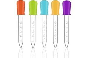 5 Pcs Liquid Droppers, 5 ML Silicone and Plastic Dropper Pipettes with Bulb Tip, Plastic Eye Dropper Pipettes for Kids Home S