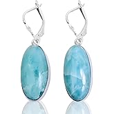 Earrings, oval pendants with 925 sterling silver lever-back closures, handmade with blue stones. Crafted artisanally.