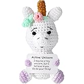 Crochet Unicorn, 5.12in Handmade Unicorn Positive Support Doll Cute Encouragement Knitted Animal with Inspirational Card Motivational Encouragement Gift Decoration Plush Plushies Toy Gifts
