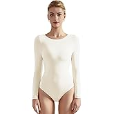 SUUKSESS Women Crew Neck Long Sleeve Bodysuit Sexy Thong Bodysuit Shirts