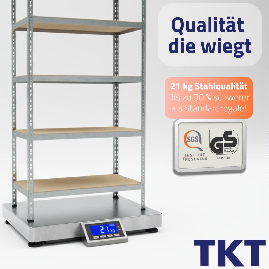 TKT – Work System Steckregal mit Holzböden 180x90x40cm - Verzinktes Regal mit 150kg Tragkraft pro Boden. Schwerlastregal mit 5 Böden für Werkstatt, Wohn- & Kellerraum 3