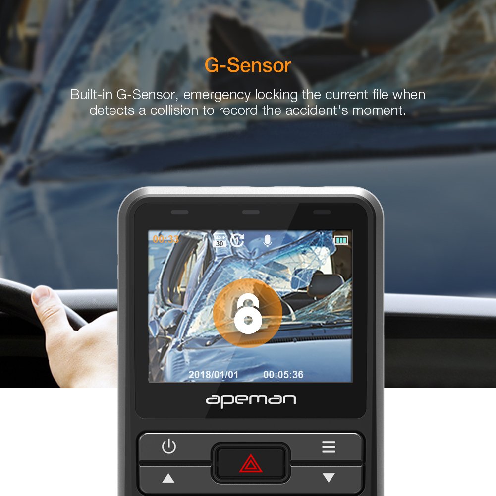 Car Video APEMAN Dual Dash Camera DVR Dashboard Recorder FHD 1080P