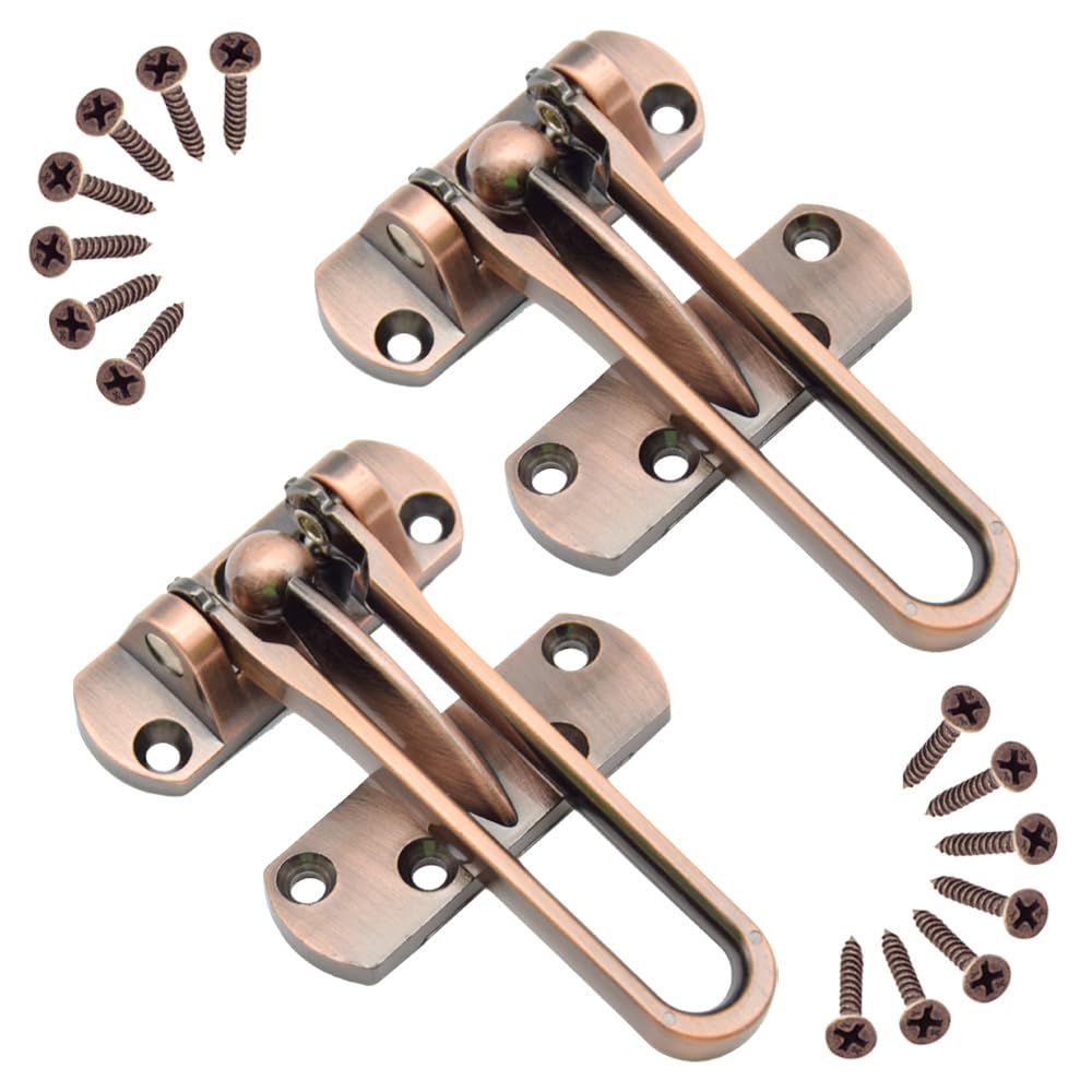 Yosawo 2 PCS Door Lock Latch,Home Security Door Lock, Swing Bar Door Lock,Safety Childproof Reinforcement Door Stopper,Hotel Door Latches with Screws（Red Bronze/SY））