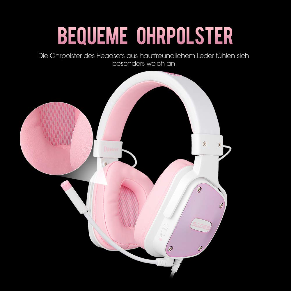 SADES DPOWER [Angel Edition] Over-Ear-Gaming-Headset, 3,5 mm Klinke, Stereo-Kopfhörer mit Mikrofon, Geräuschunterdrückung, weiche Leder-Ohrmuscheln, für Nintendo Switch, PS4, Xbox One, Computer