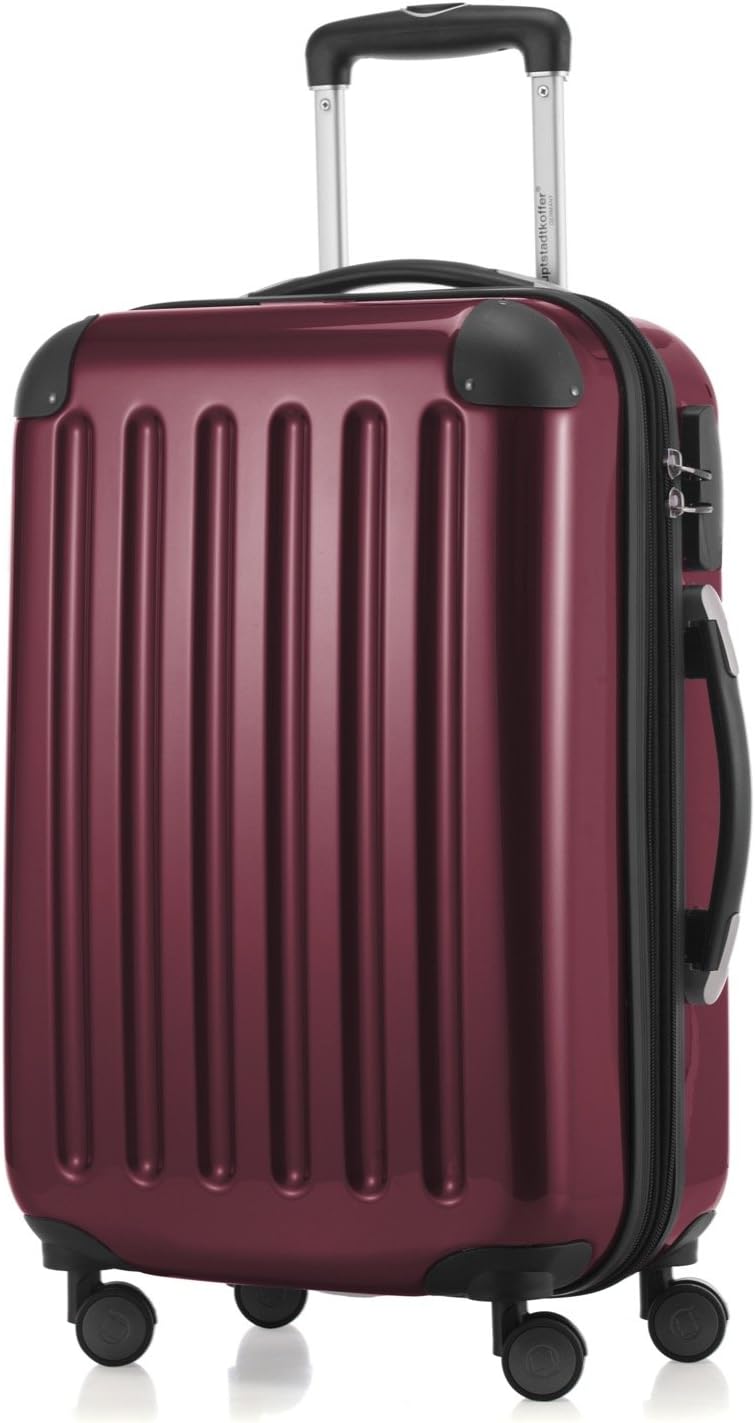 Alex - Carry on luggage On-Board Suitcase Bag Hardside Spinner Trolley 4 Wheel Expandable, 55cm, burgundy