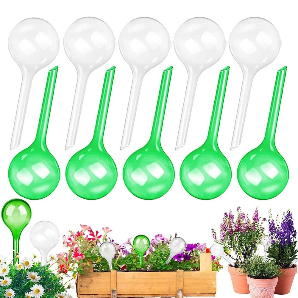 10 Pcs Plant Watering Globes, Plastic Plant Watering Bulbs, Automatic Watering Ball, Self Watering System for Indoor Outdoor Plants (Green & Transparent)