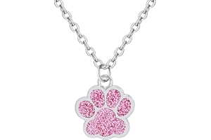 DREUYET Paw Print Necklace for Women Cute Dainty Animal Pendant Necklace Glitter Personalized Colorful Pet Memorial Necklace Dog or Cat Memorial Jewelry Gifts for Cat Mom Animals Lover