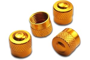 Pitlane Performance® Aluminum Valve Caps (Set of 4) – Tire Valve Covers for Schrader Valves – Compatible with Cars, SUVs, Motorcycles & Bicycles (Gold, Racing)