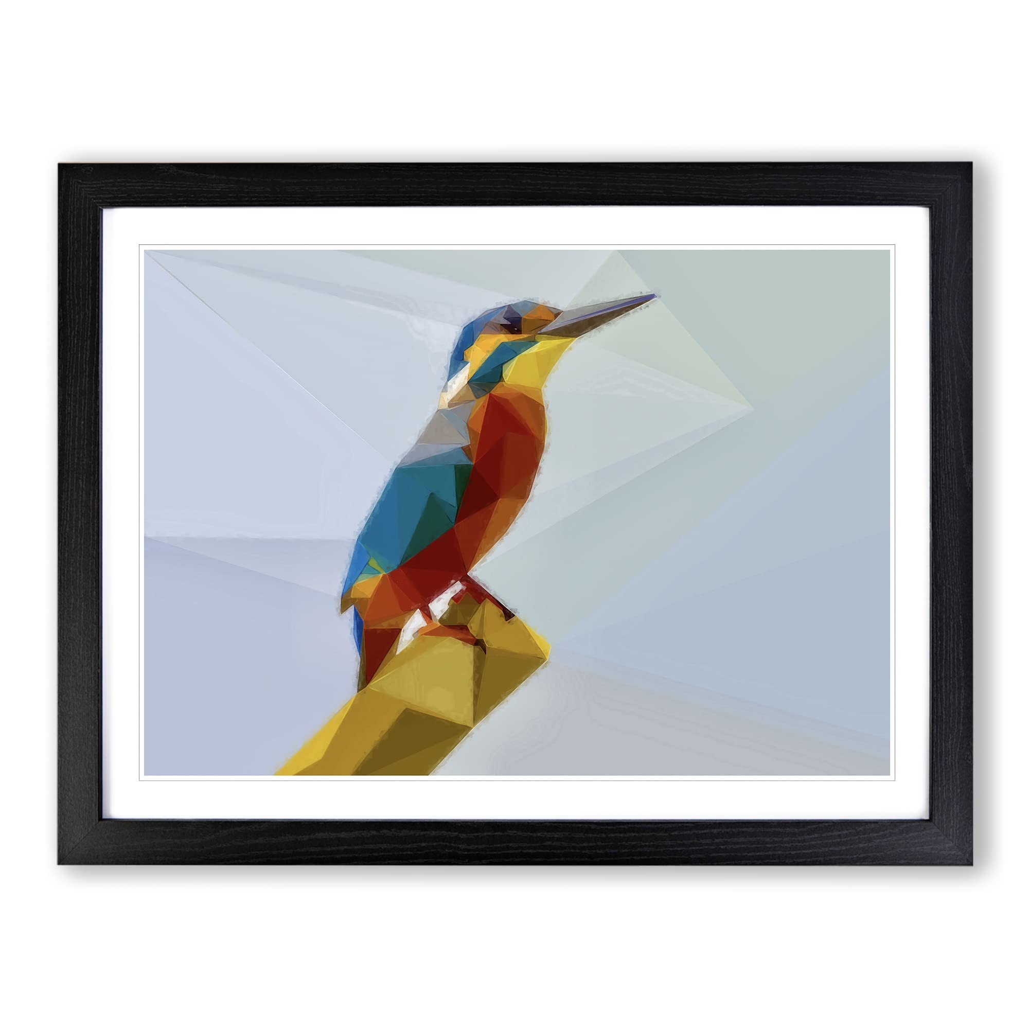 Geometric Kingfisher Bird In Abstract Modern Art Framed Print | A4 Black Framed Wall Art | Ready to Hang | Abstract Fantasy Picture | Living Room Bedroom Lounge Office